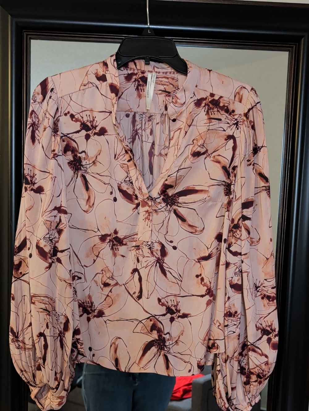 Anthropologie Pink Floral V-Neck Blouse